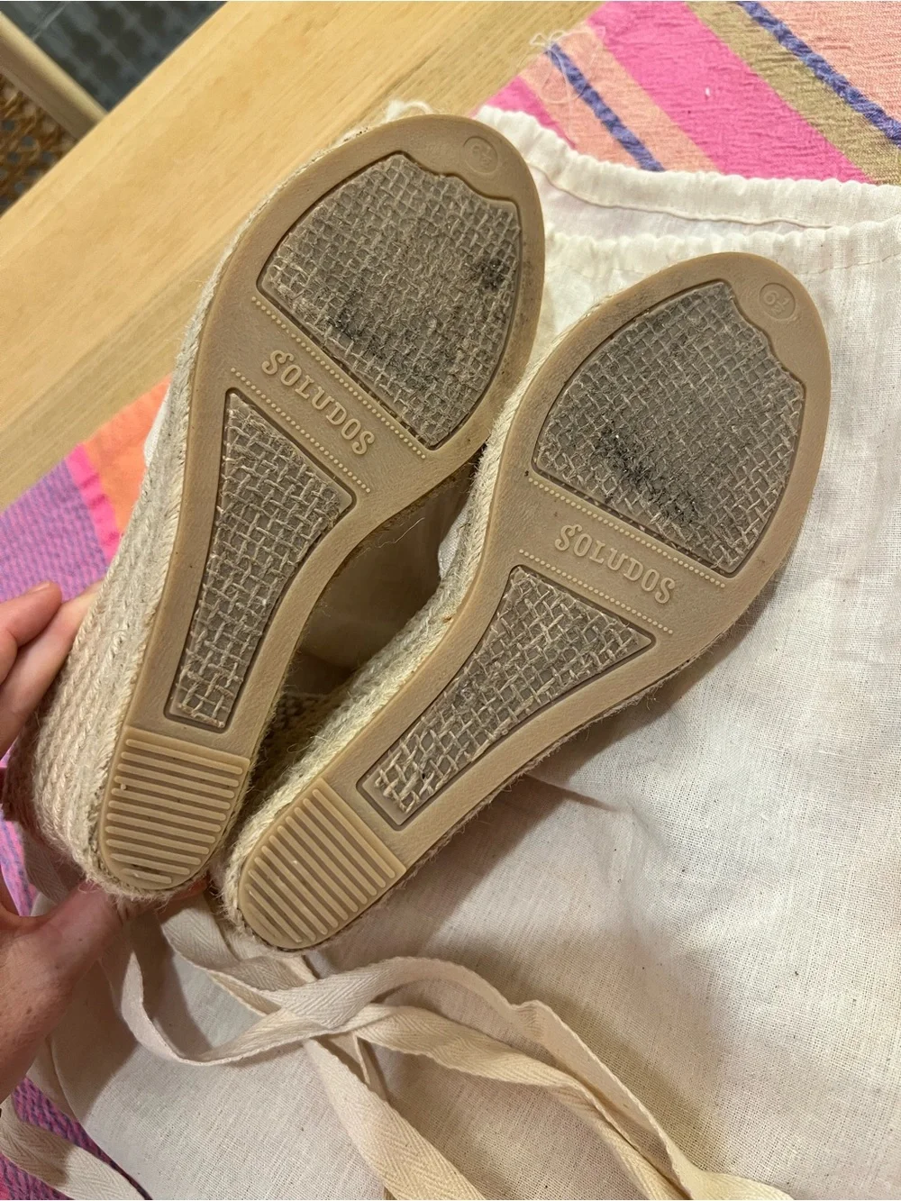 Soludos Cream Canvas Espadrille Wedge Sandals